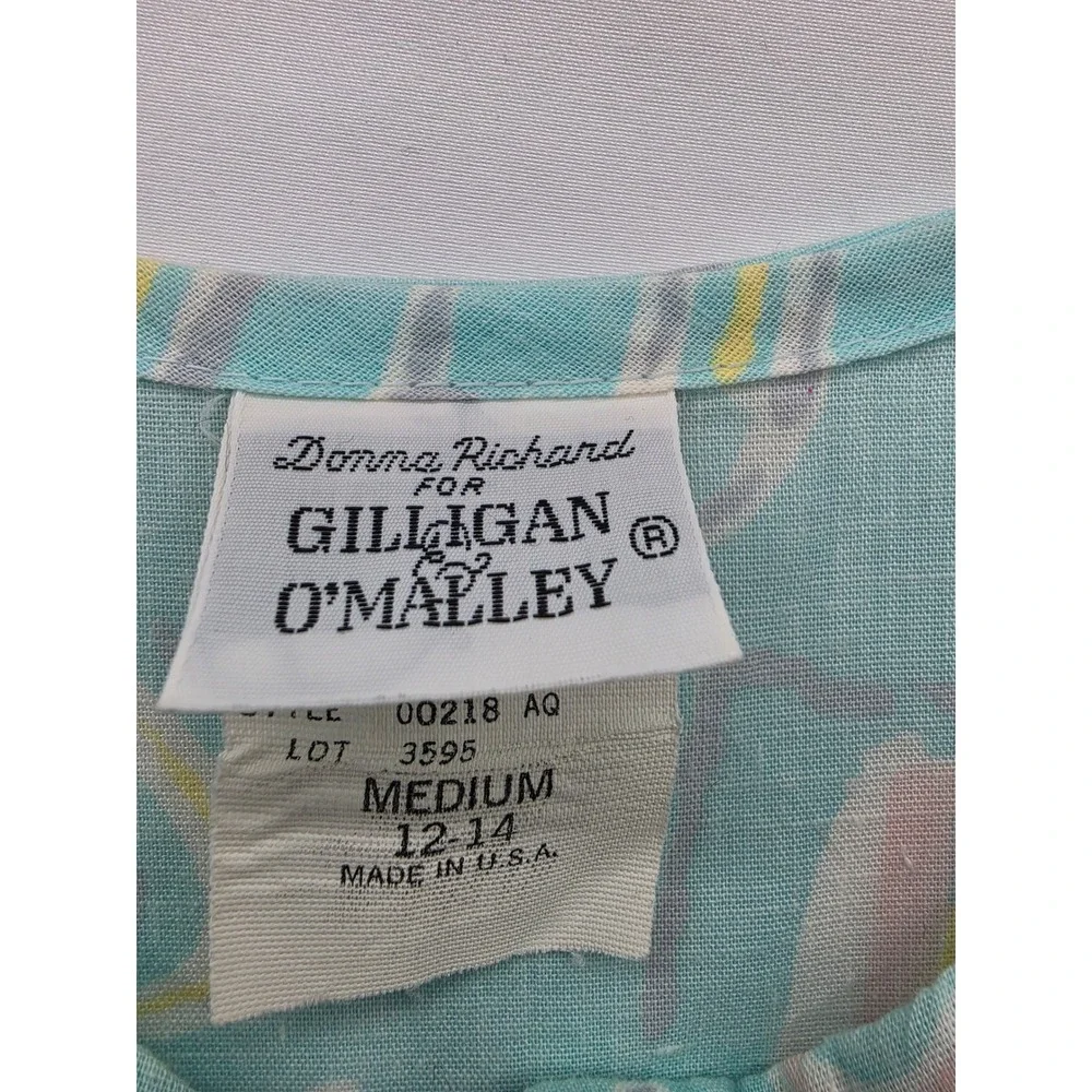 Vintage Gilligan O'Malley Nightgown M Blue Pastel Abstract Cotton Blend USA Made